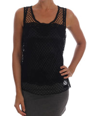 Women's Black Silk Mesh Floral Lace Top Cotton