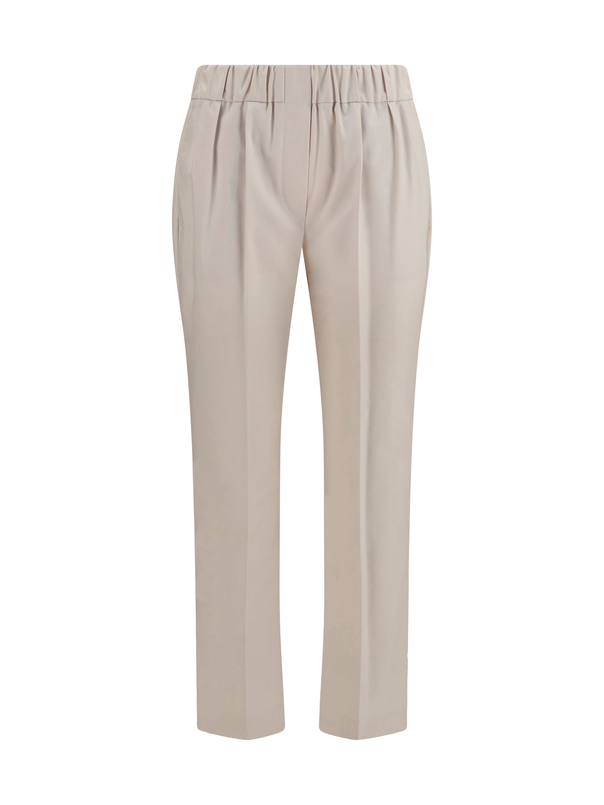 Brunello Cucinelli Elasticated Cotton Trousers — Beige