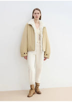 Rebellious Escape detachable contrasting color shearling fur collar down short parka