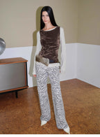 Wilful Zebra custom zebra print yeast stone washed low waist flared jeans for women