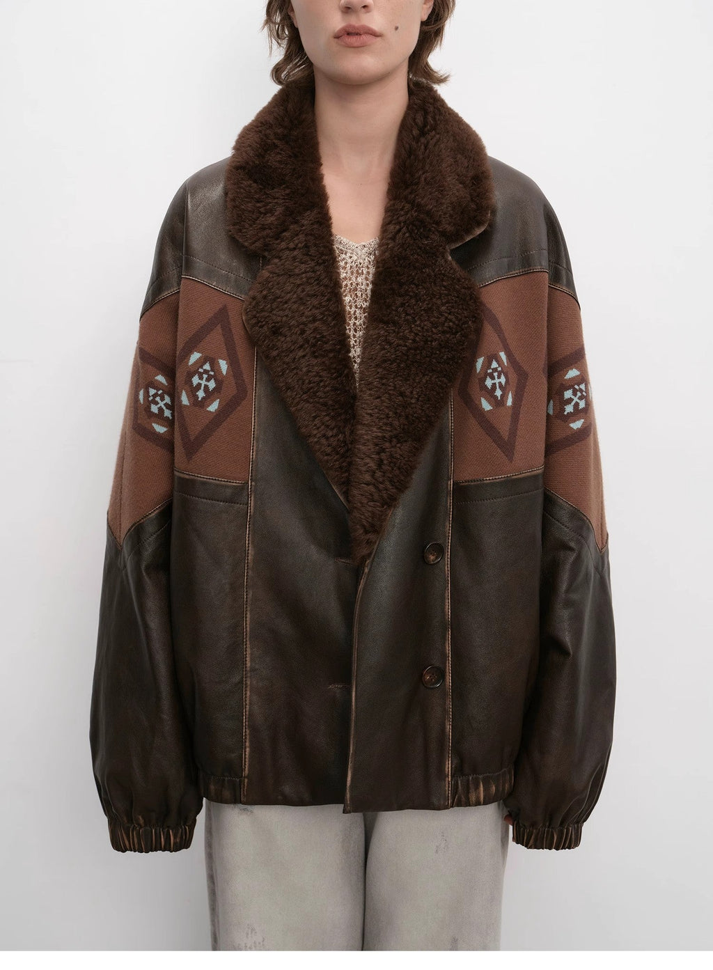 Jumping City Imported Suede Sheep Leather Sheep Curl Lapel White Goose Down Parka