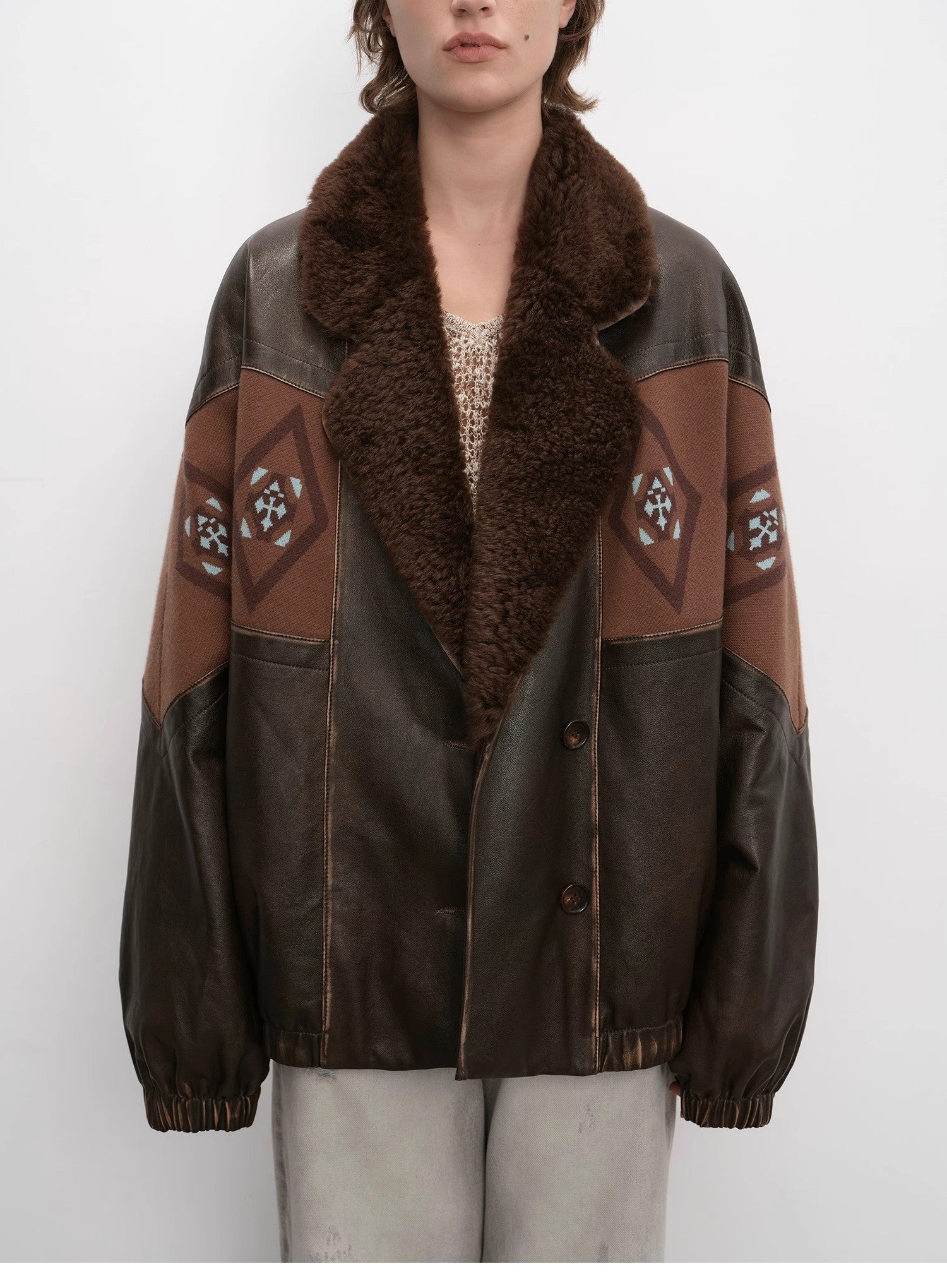 Jumping City Imported Suede Sheep Leather Sheep Curl Lapel White Goose Down Parka