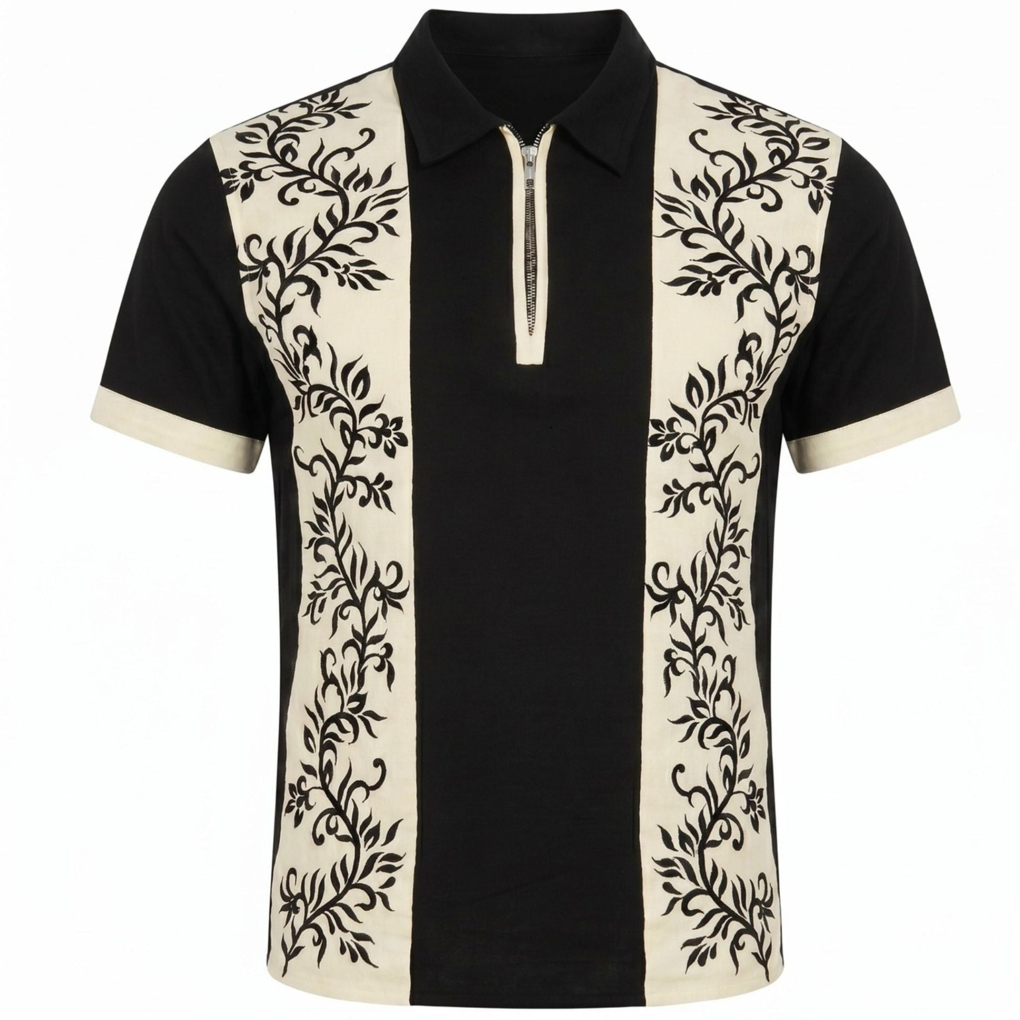 Black Floral-Embroidered Panel Shirt | PR Sample