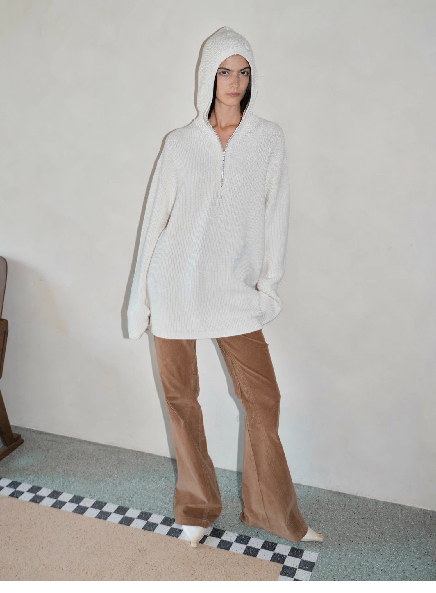 Autumn Ticket Simple and versatile Zhongding 30s wool blend hoodie zipper round neck sweater