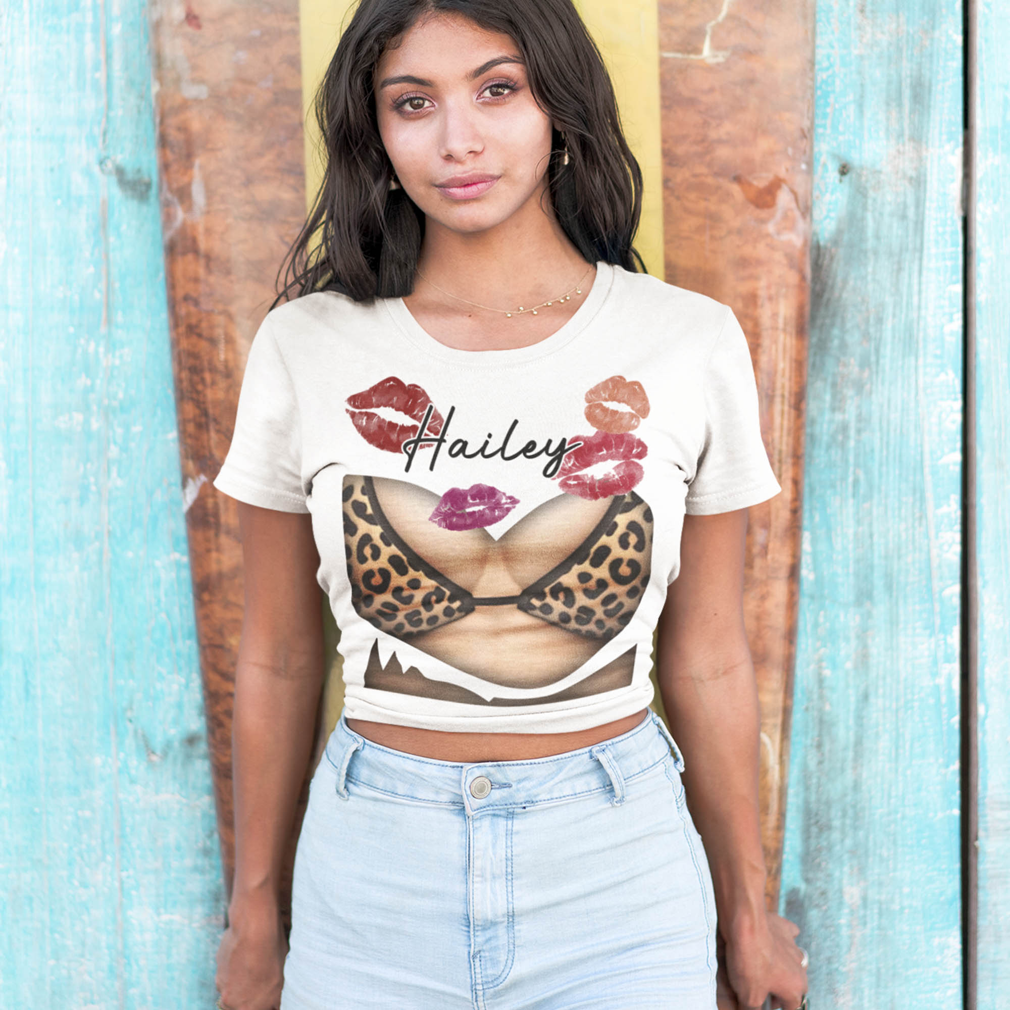 Personalizado Bikini Patrón Beso Marcas Sexy Crop Top con Nombre Cumpleaños Fiesta en la Playa Verano Viaje Regalo para Novia Esposa
