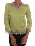 Women's Green Silk Stretch Blouse Top Cotton