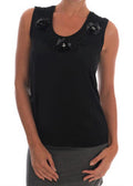 Women's Black Cotton Floral Crystal Tank Top