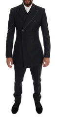 Men's Gray Wool Double Breasted 3 Piece Suit