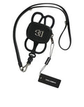 Men's Black Calfskin Leather Dg Logo Coin Purse Lanyard Wallet Calf