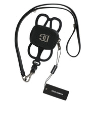Men's Black Calfskin Leather Dg Logo Coin Purse Lanyard Wallet Calf