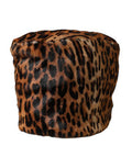Brown Leopard Fur Women Bucket Hat Goat Leather