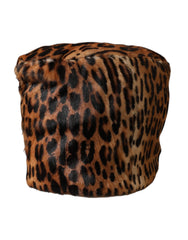 Brown Leopard Fur Women Bucket Hat Goat Leather