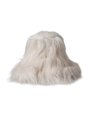 Off White Acrylic Fur Womens Bucket Hat Modacrylic Polyester