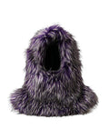 Women's Purple Faux Fur Whole Head Wrap Hat Acrylic Modacrylic Polyester
