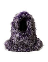 Women's Purple Faux Fur Whole Head Wrap Hat Acrylic Modacrylic Polyester