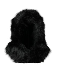 Women's Black Faux Fur Whole Head Wrap Hat Modacrylic Polyester
