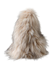 Beige Acrylic Fur Women Bucket Hat Polyester Modacrylic