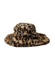 Brown Leopard Fur Women Bucket Hat Modacrylic Polyester