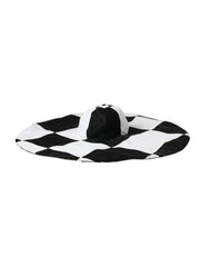 Women's Black White Checkered Wide Brim Floppy Hat And