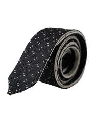 Men's Black White Patterned Adjustable Tie And Silk
