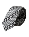 Men's Black White Stripes Silk Adjustable Tie And