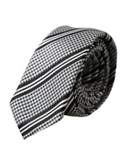 Men's Black White Stripes Silk Adjustable Tie And
