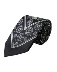 Men's Black Patterned Silk Adjustable Tie