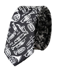 Men's Black Trumpet Print Silk Adjustable Tie