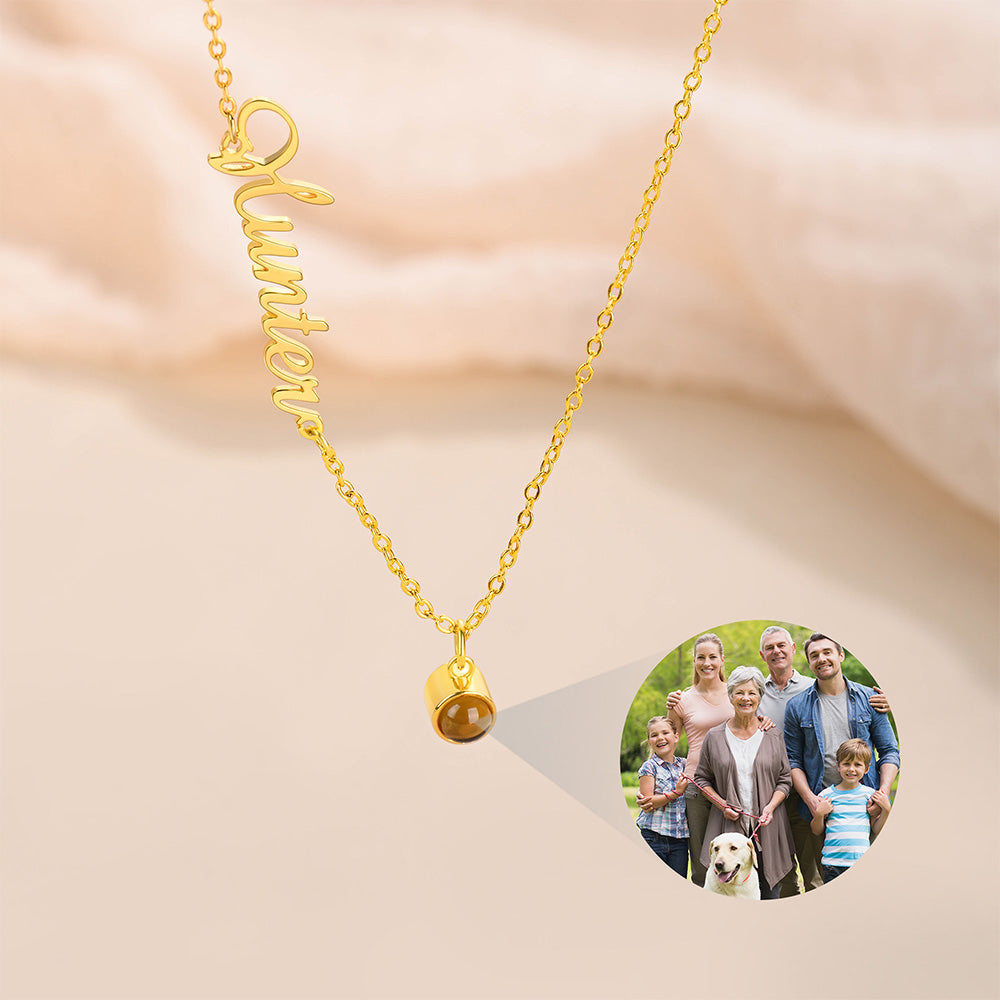 Personalizado collar de la placa de nombre de proyección de fotos Dainty Joyería con Nombre Cumpleaños Aniversario Regalo para Novia Madre Mujeres