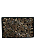 Women's Black Velvet Gold Frame Clutch Evening Party Purse Bag Cotton