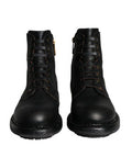 Black Lace Up Mid Calf Boots Men Shoes Leather