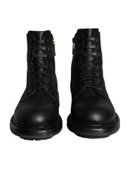 Black Lace Up Mid Calf Boots Men Shoes Leather