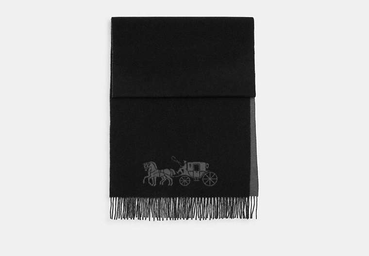 COACH® Unisex Bufanda extragrande de doble cara con caballo y carruaje en Negro | Laine
