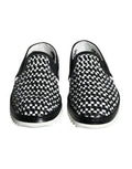 Black White Weaved Slip On Men Loafers Shoes And Buffalo Calfskin