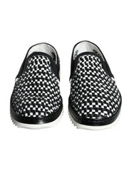 Black White Weaved Slip On Men Loafers Shoes And Buffalo Calfskin