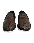Brown Black Leather Weaved Men Loafers Shoes And Buffalo Calf