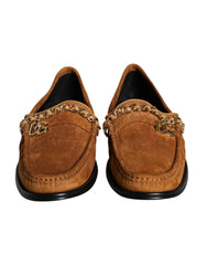 Men's Brown Velvet Leather Logo Mocassin Slip On Shoes