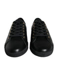 Women's Black Gold Leather Classic Sneakers Shoes Calf