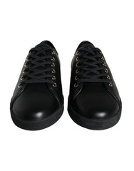 Women's Black Gold Leather Classic Sneakers Shoes Calf