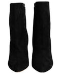 Women's Black Suede Leather Mid Calf Boots Shoes