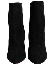 Women's Black Suede Leather Mid Calf Boots Shoes