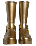 Women's Metallic Gold Rubber Pvc Rain Boots Shoes Pu Polyester