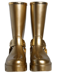 Women's Metallic Gold Rubber Pvc Rain Boots Shoes Pu Polyester
