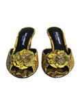 Women's Yellow Leather Block Heels Slides Shoes Python