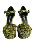 Women's Green Exotic Leather Ankle Strap Heels Sandals Shoes Python