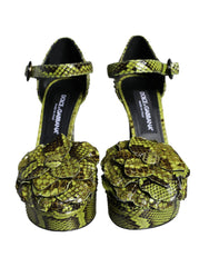 Women's Green Exotic Leather Ankle Strap Heels Sandals Shoes Python