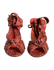 Women's Coral Exotic Leather Heels Sandals Shoes Python