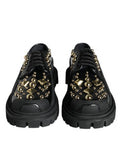 Unisex Black Leather Trekking Derby Embellished Shoes