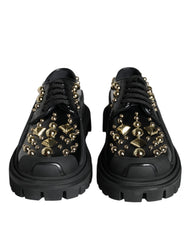 Unisex Black Leather Trekking Derby Embellished Shoes
