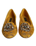 Women's Lace Crystal-Embellished Flat Yellow Viscose Cotton Nylon